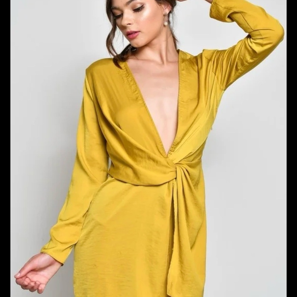 Eloquii Mustard Yellow Satin wrap Mini dress or shirt  with Tie
